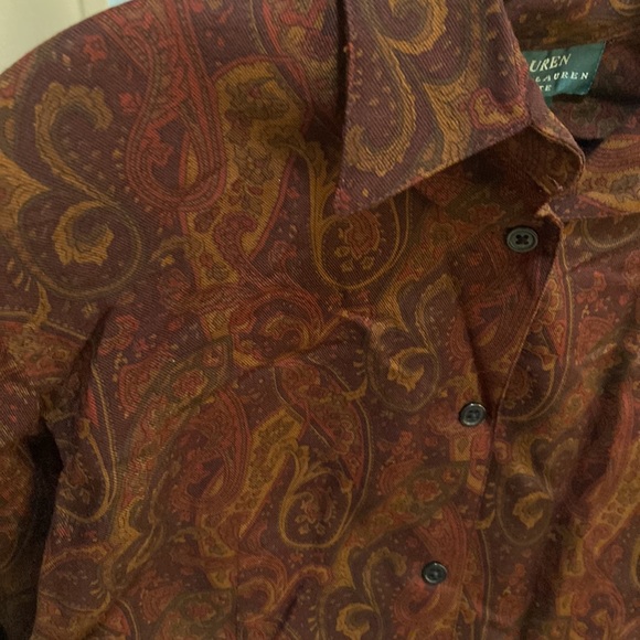 Lauren Ralph Lauren button down brown shirt paisley size petite P M - Picture 15 of 16